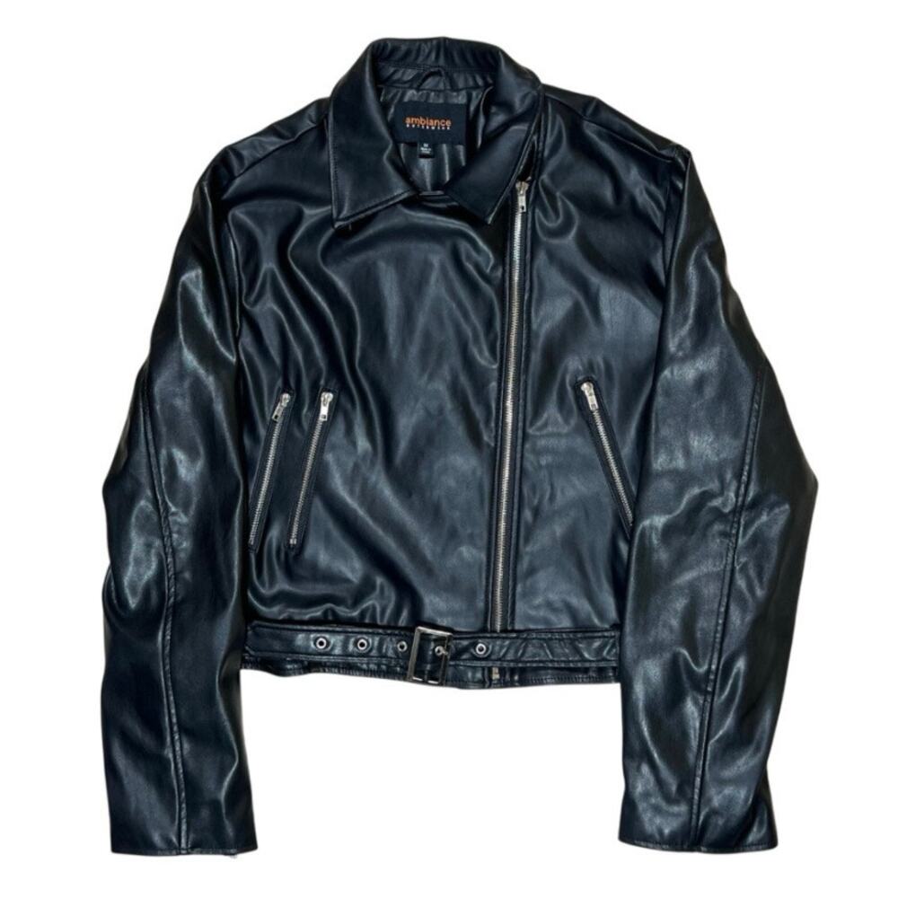 Womens Moto Crop Jacket Size 3X Black Ambiance Biker Coat